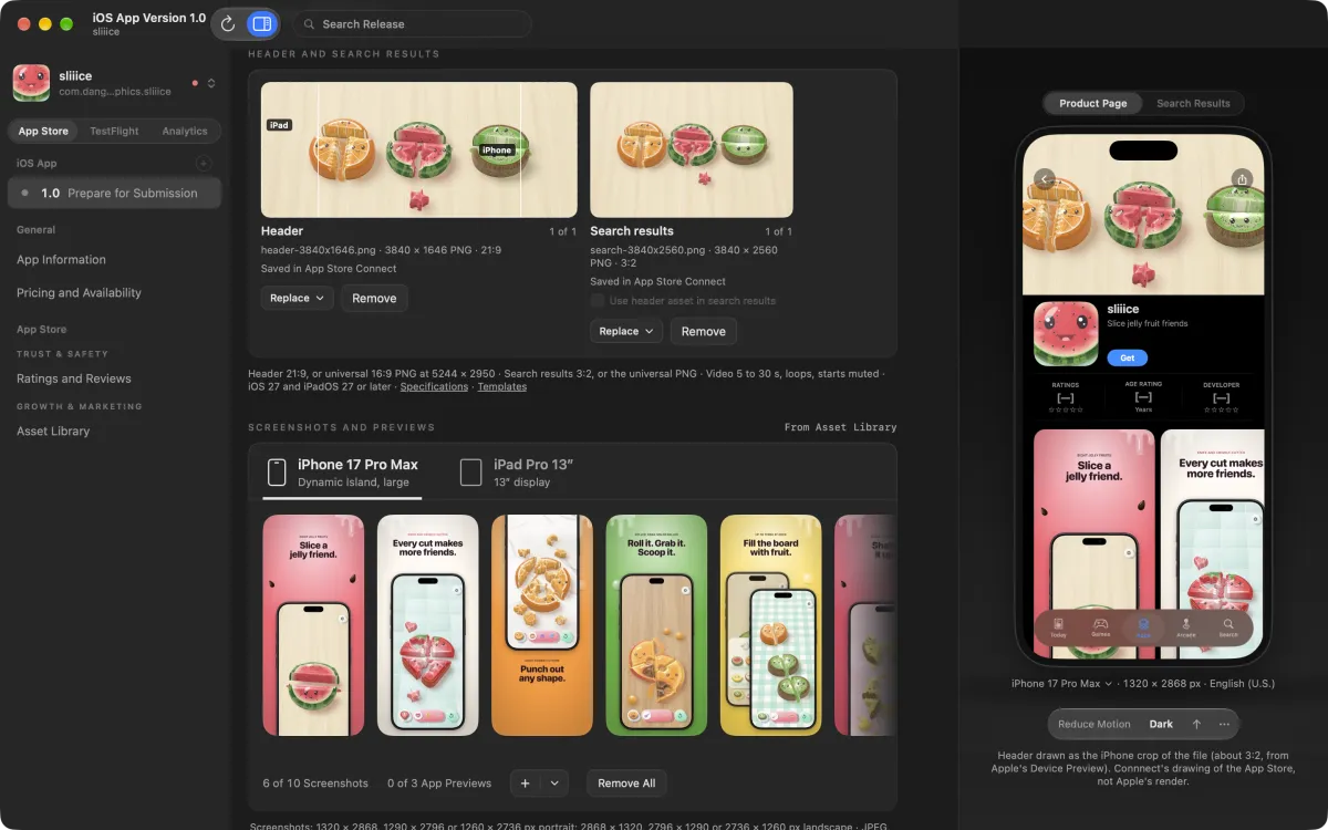 sliiice's header artwork and a row of six screenshots, with the App Store preview.